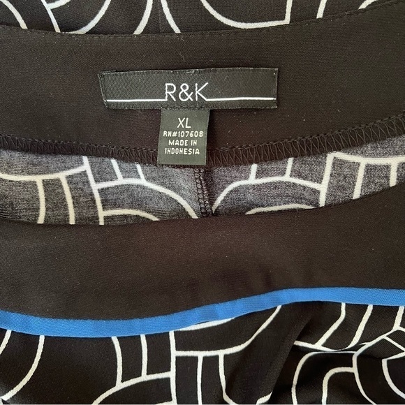R&K Shift Dress Scoop Neck Elbow Length Sleeves Black White Blue Geo Print - Picture 6 of 11